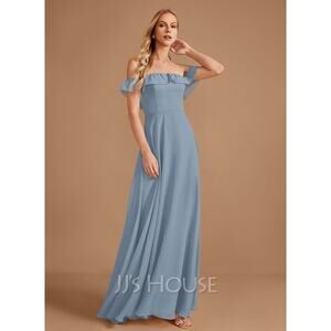 Dusty Blue Ruffled Off-Shoulder Wedding Bridesmaid Formal Dress Women’s 12 NWT‎